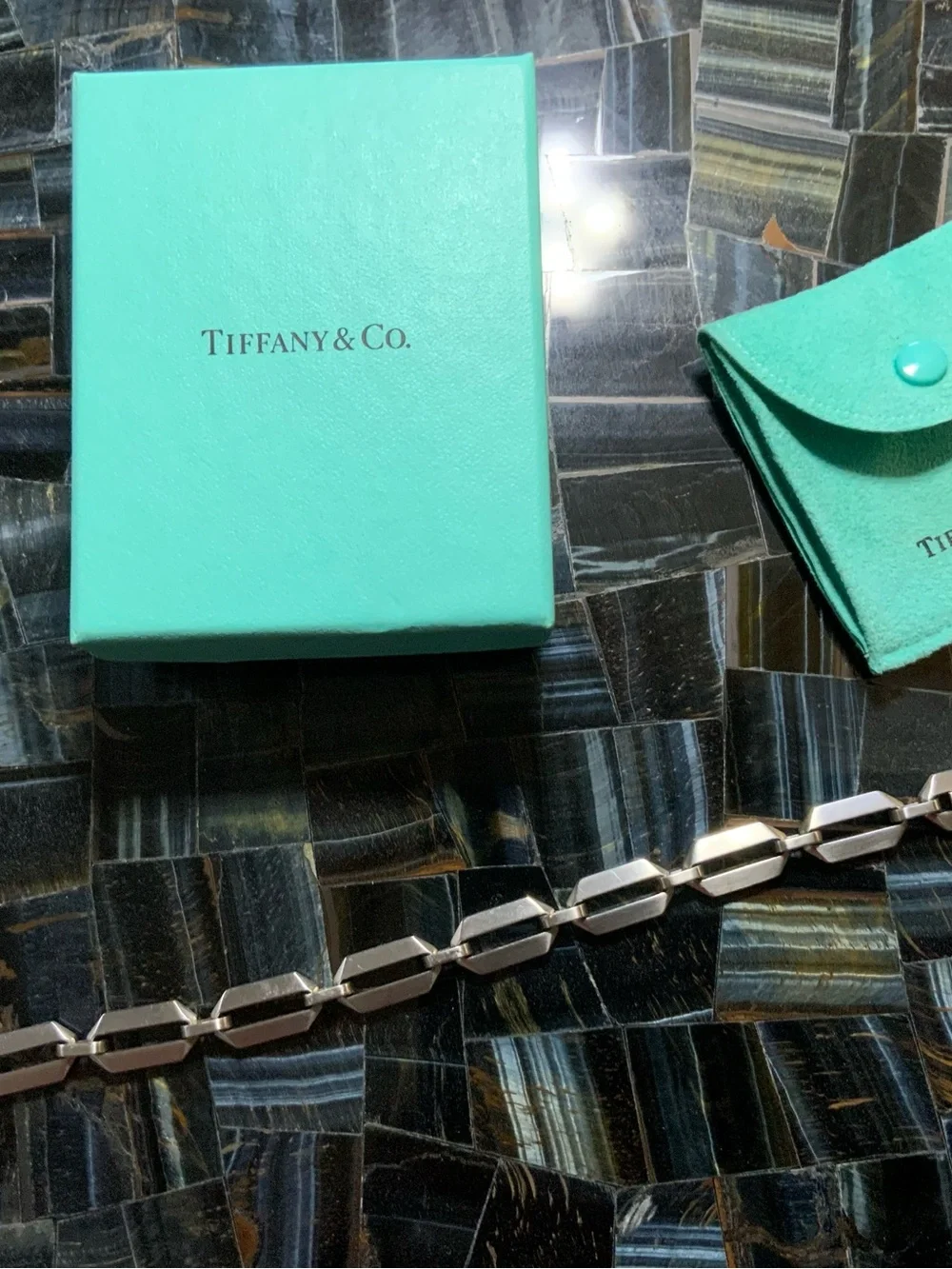 Tiffany & Co. Silver Geometric Link Bracelet w Tiffany Blue Pouch-Men’s/Woman